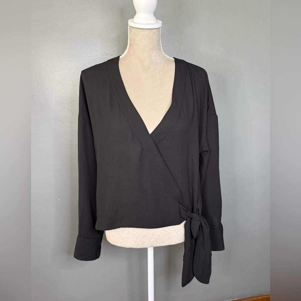 &. Layered Black Wrap Top